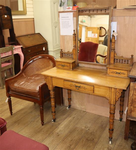 A late Victorian ash dressing chest, together with a Regency style tub shaped chair (2) Dressing table W.106cm